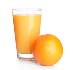 Glass of orange juice isolated on white