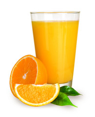 Glass of orange juice isolated on white