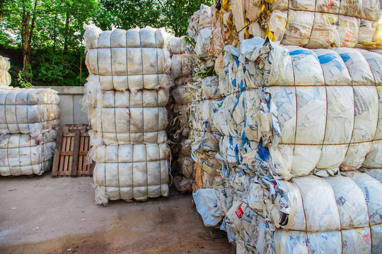 Pressed Bundles With Waste On A Recycling Yard