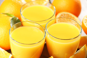 Orange juice on table close-up