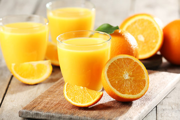 Orange juice on table close-up