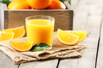 Obraz na płótnie Canvas Orange juice on table close-up