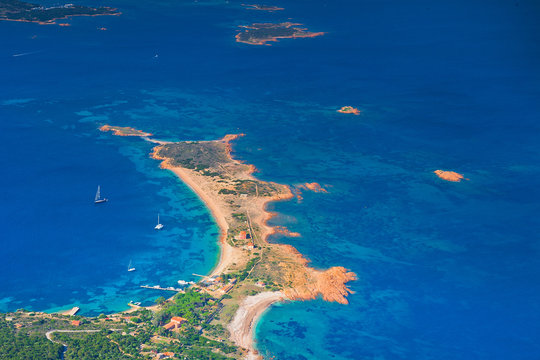 Aerial view of spalmatore beach at Isola di Tavolara, Olbia, Sardinia