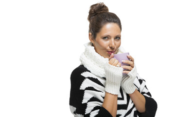 Cold woman in an elegant black and white outfit
