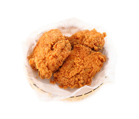 fried chicken in basket on white background