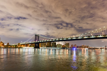 Fototapeta na wymiar Brooklyn Bridge and Manhattan View with Fireworks