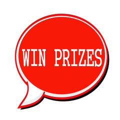 WIN PRIZES white stamp text on red Speech Bubble
