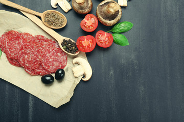 Food ingredients for cooking on wooden background