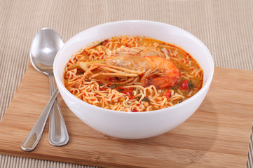 Tom Yam Koong soup with noodles
