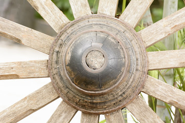 The antique cart Wheels made of wood that looks like the art.
