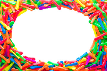 Balloons of various colors lined