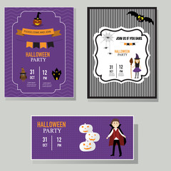 Halloween party invitation cards witch,vampire character vector.