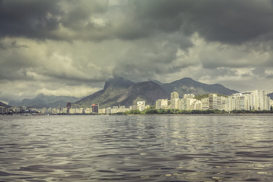 Guanabara Bay with dark clouds,Rio de Janeiro
