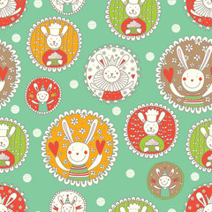 Cute vector seamless pattern with bunny.