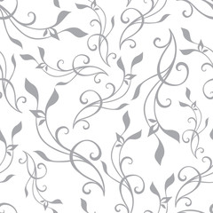 Vector Swirly Branches Gray Vintage Seamless Pattern