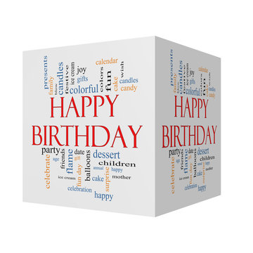 Happy Birthday 3D cube Word Cloud Concept