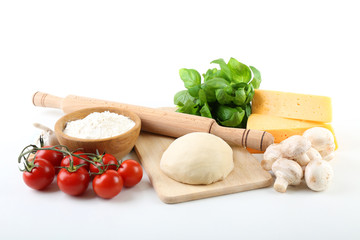 Ingredients for cooking pizza isolated on white