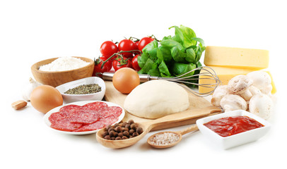 Ingredients for cooking pizza isolated on white
