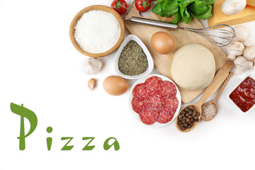 Ingredients for cooking pizza isolated on white