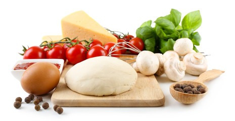 Ingredients for cooking pizza isolated on white