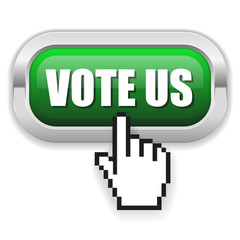 Fototapeta premium Green vote us button with metal border and hand cursor