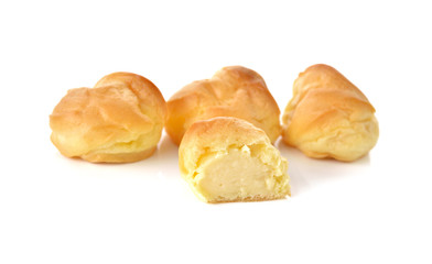 Eclair with vanila flavor on white background