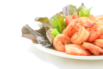 Fried Shrimp with chilli peper on the white background