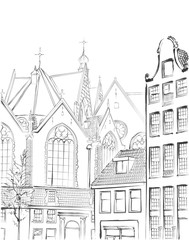 vintage freehand illustration of  Amsterdam