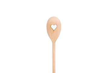 Spoon. Wooden Spoons with Heart Motif on White Background.