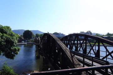 Historic bridge on river kwai in Kanchanaburi at Thailand