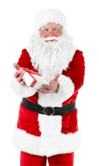 Santa Claus with gift box isolated on white background