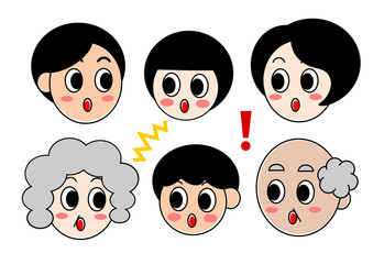 家族の表情イラストセット: 驚いた顔