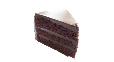 piece of chocolate cake isolated on white background
