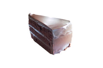 piece of chocolate cake isolated on white background