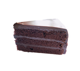 piece of chocolate cake isolated on white background