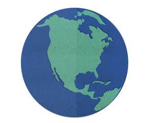 earth map, paper cut and paste.