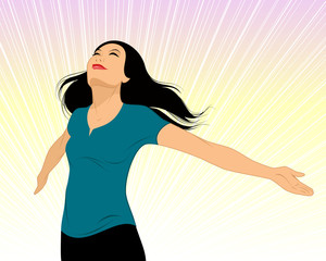 Girl spread her arms