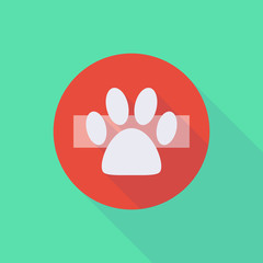 Long shadow do not enter icon with an animal footprint