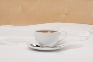 Tea With Lemon Slice In White Cup