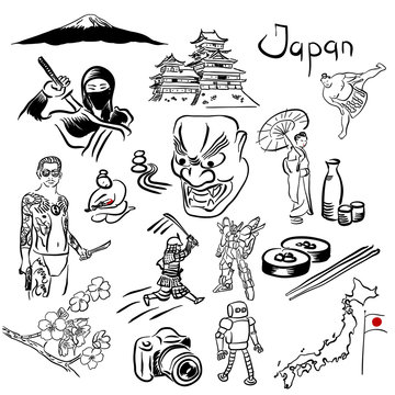 Japan symbols vector set