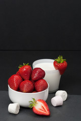 Fresh Strawberries With Sweet Cream. Natural Slate Placemat