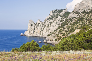 Crimea. New Light. King's beach and mount Karaul-Oba, Russia
