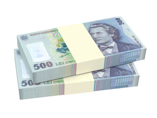 Romanian currency isolated on white background. Computer generated 3D photo rendering.
