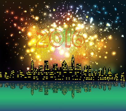 new year 2016 night silhouette fireworks colourful