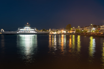 Fototapeta na wymiar Oropos port in Greece. Night view.