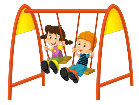 Cartoon children on the swing - illustration