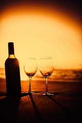 bottle of vine with two glass