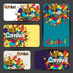 Carnival show cards with doodle icons and objects
