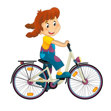 Cartoon girl on the bicycle - illustration 