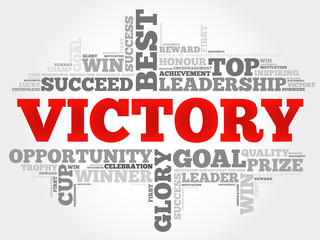 Victory word cloud, business concept
